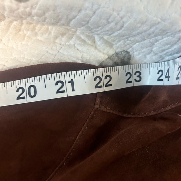 Joan & David Couture Cognac Suede Leather Button Front Collarless Shirt NWT L - Picture 11 of 13